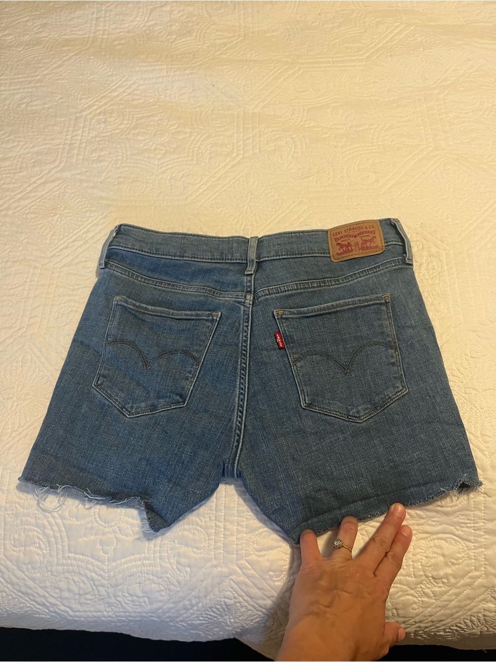 Levi's Blue Denim Frayed Hem Cutoff Shorts